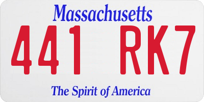 MA license plate 441RK7