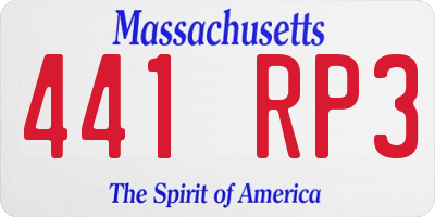 MA license plate 441RP3