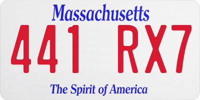 MA license plate 441RX7