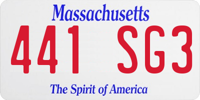 MA license plate 441SG3