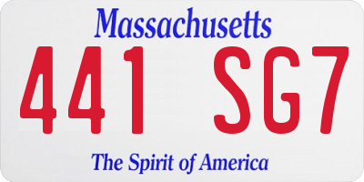MA license plate 441SG7