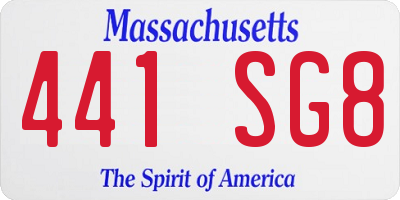 MA license plate 441SG8
