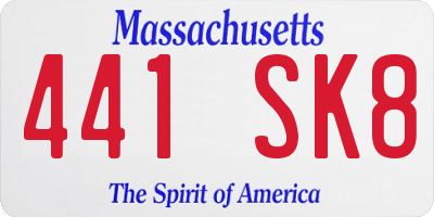 MA license plate 441SK8