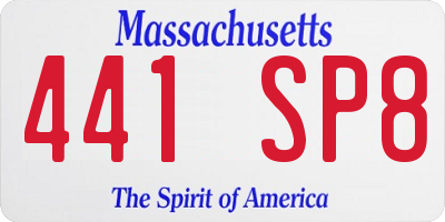 MA license plate 441SP8