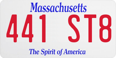 MA license plate 441ST8