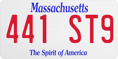 MA license plate 441ST9