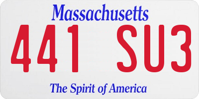 MA license plate 441SU3