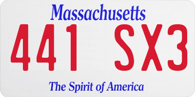 MA license plate 441SX3