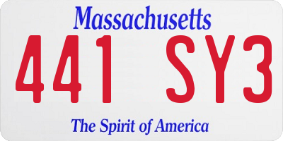 MA license plate 441SY3