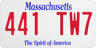 MA license plate 441TW7