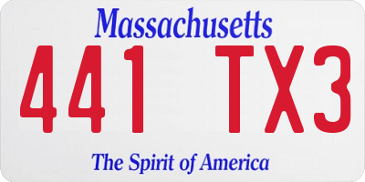 MA license plate 441TX3