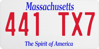 MA license plate 441TX7