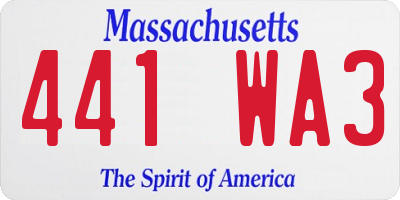 MA license plate 441WA3