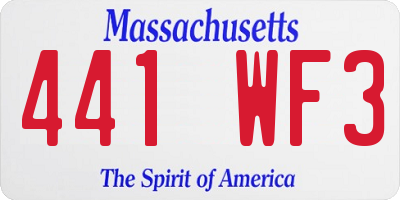 MA license plate 441WF3