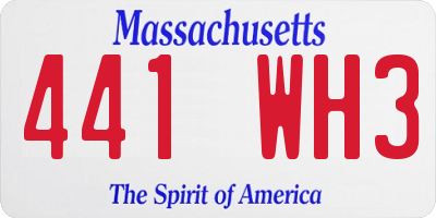 MA license plate 441WH3