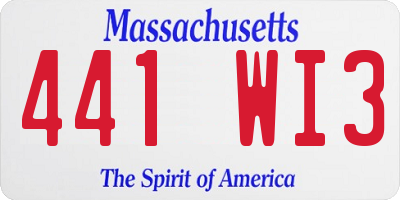 MA license plate 441WI3