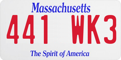MA license plate 441WK3