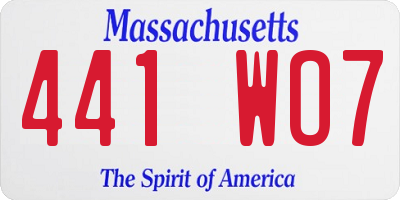 MA license plate 441WO7