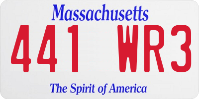 MA license plate 441WR3