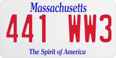 MA license plate 441WW3