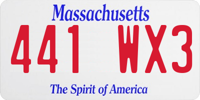 MA license plate 441WX3