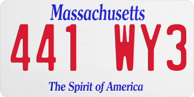 MA license plate 441WY3