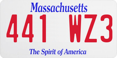 MA license plate 441WZ3
