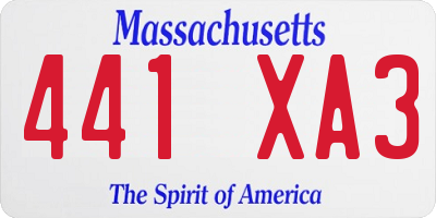 MA license plate 441XA3