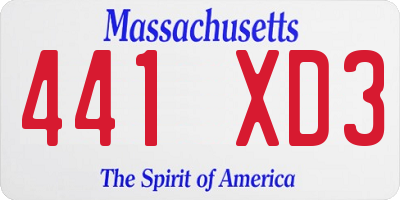 MA license plate 441XD3