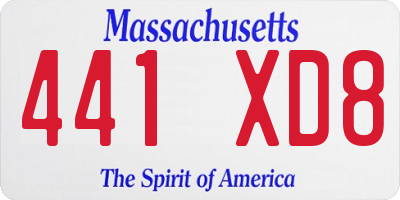 MA license plate 441XD8