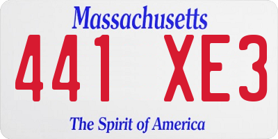 MA license plate 441XE3