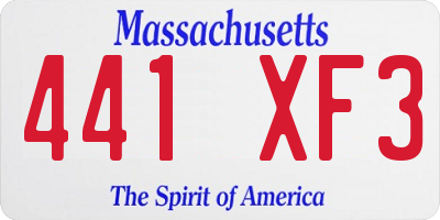 MA license plate 441XF3