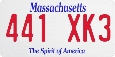 MA license plate 441XK3