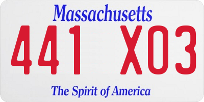 MA license plate 441XO3
