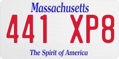 MA license plate 441XP8