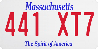 MA license plate 441XT7