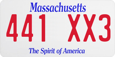 MA license plate 441XX3