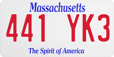 MA license plate 441YK3