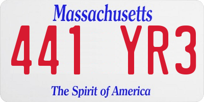 MA license plate 441YR3
