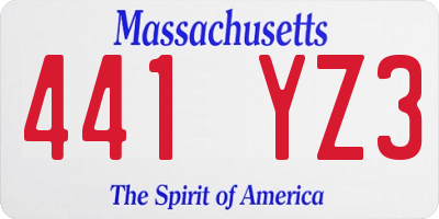 MA license plate 441YZ3
