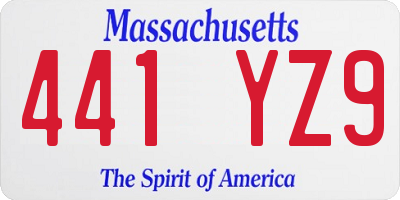 MA license plate 441YZ9