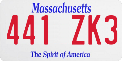 MA license plate 441ZK3