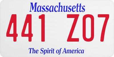 MA license plate 441ZO7