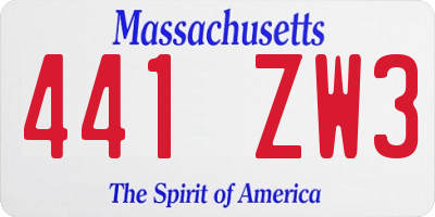 MA license plate 441ZW3