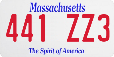 MA license plate 441ZZ3