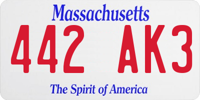 MA license plate 442AK3