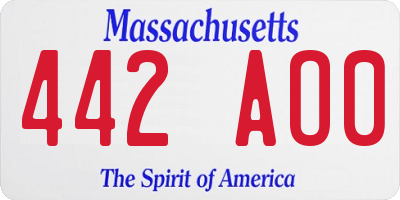 MA license plate 442AO0