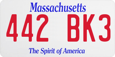 MA license plate 442BK3