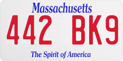 MA license plate 442BK9