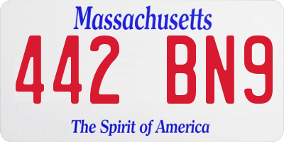 MA license plate 442BN9